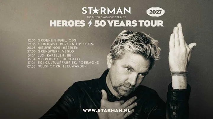 vier het 50 jarig bestaan van Heroes met starman tijdens hun nieuwe clubtour